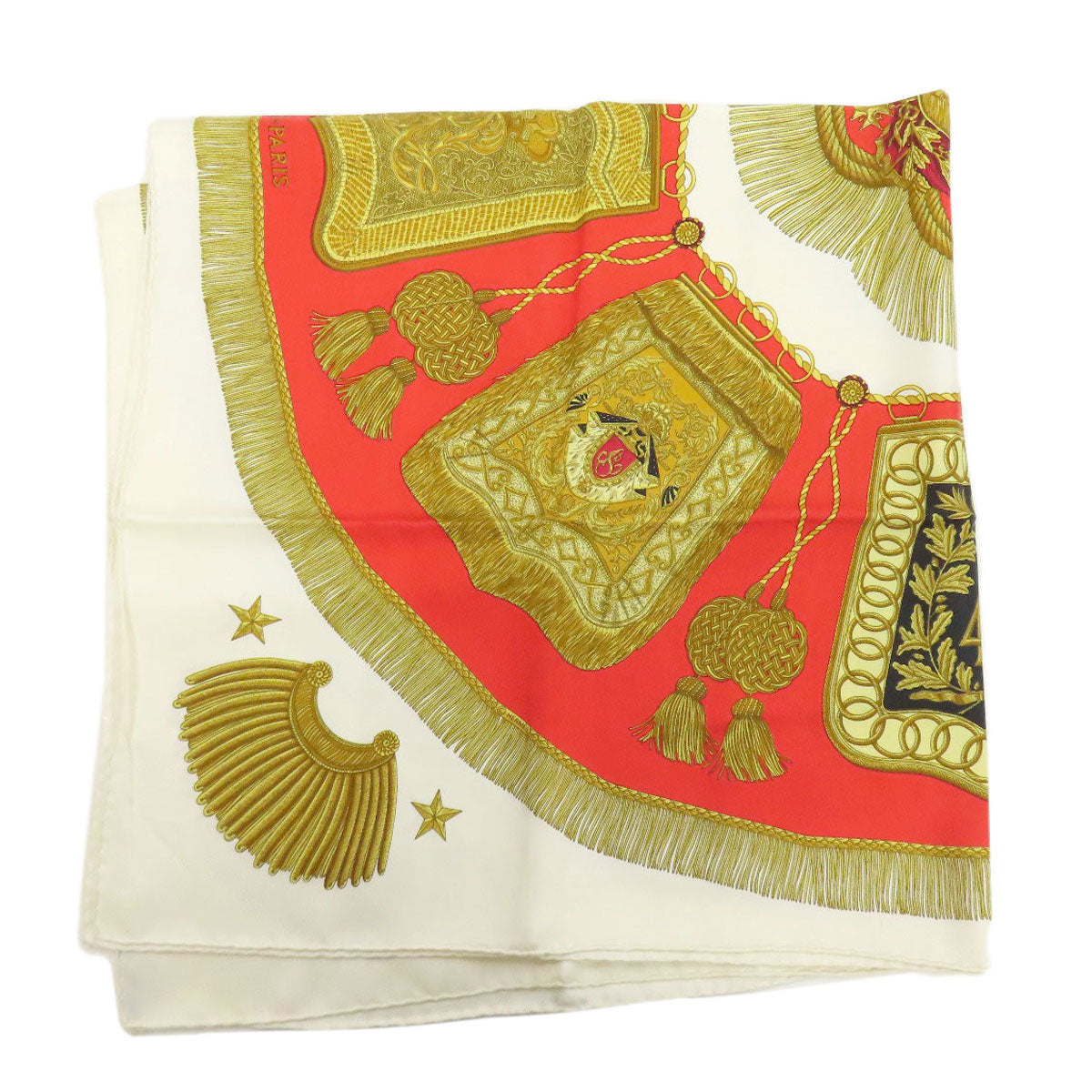 HERMES scarf silk white Carre90 saber decorative bag Women