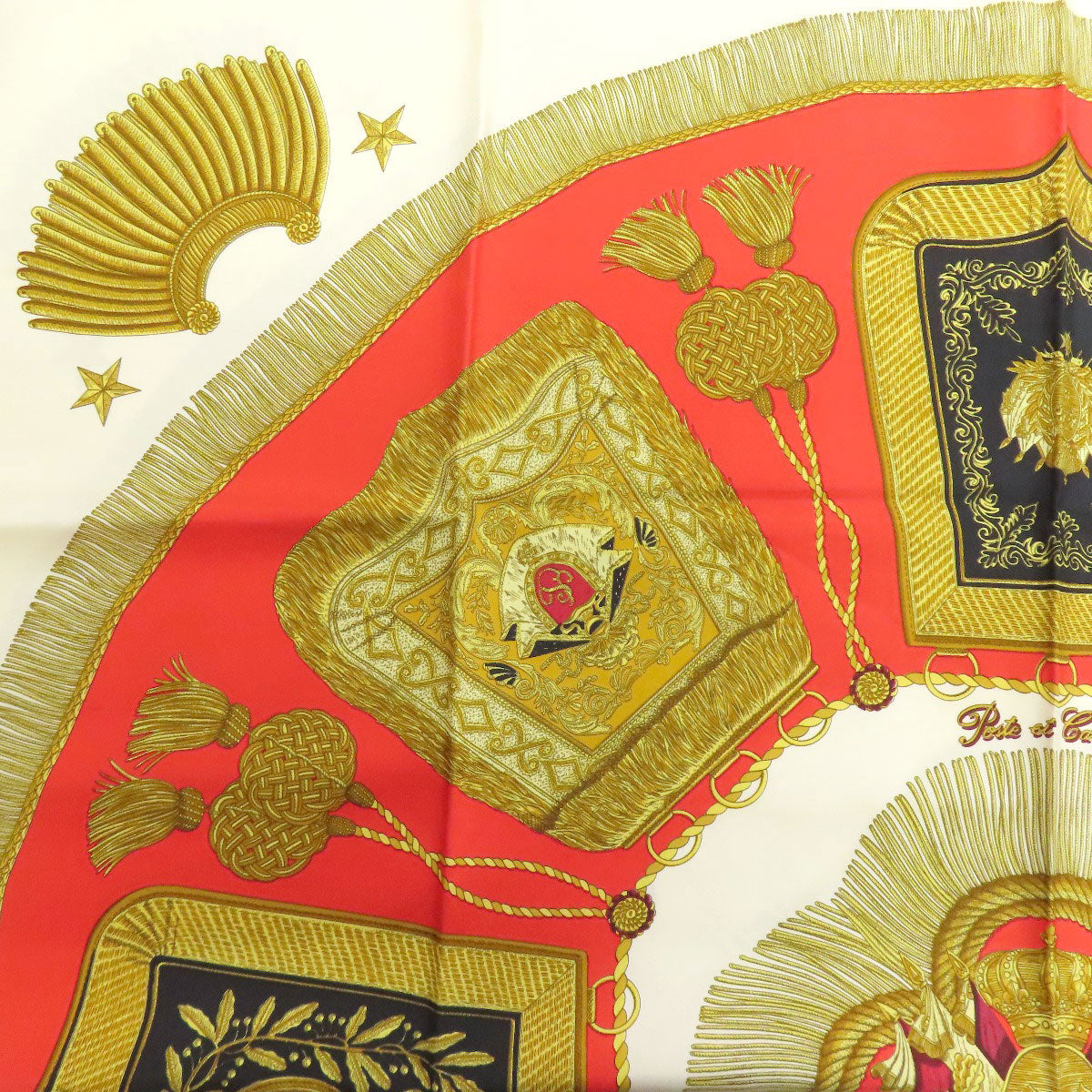 HERMES scarf silk white Carre90 saber decorative bag Women