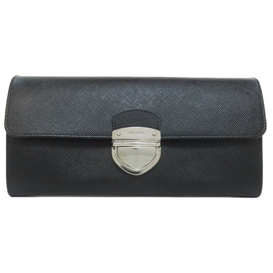 PRADA Long Wallet Purse 1M1037 Safiano black logo Women