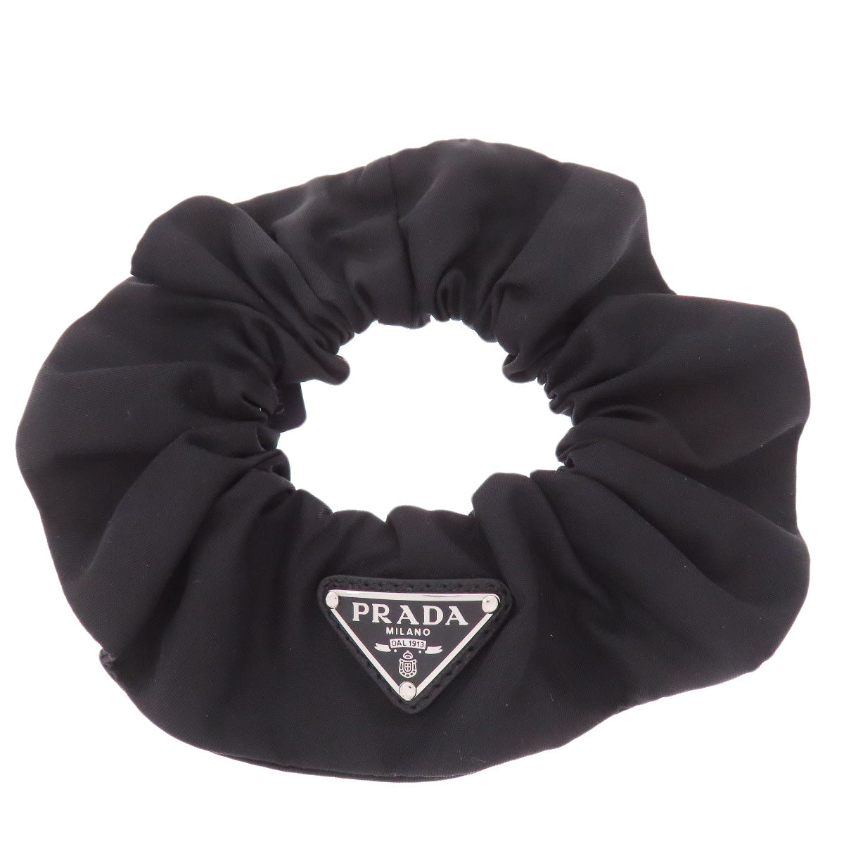 PRADA hair accessory Nylon black Scrunchie logo Metal Women