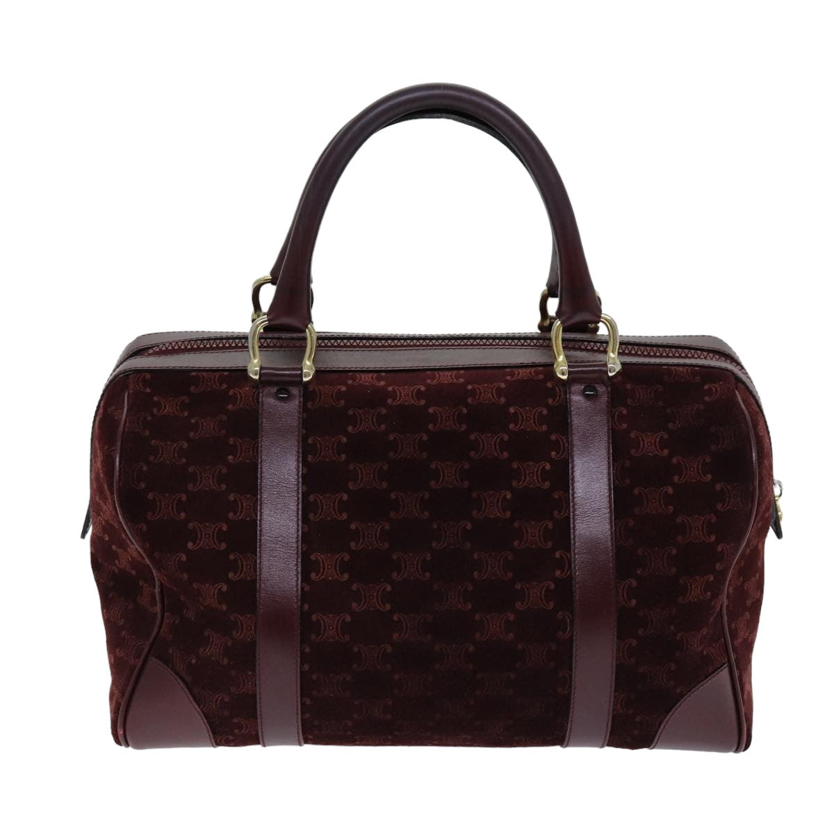 Luxury CELINE Macadam Canvas Boston Bag Bordeaux 75617