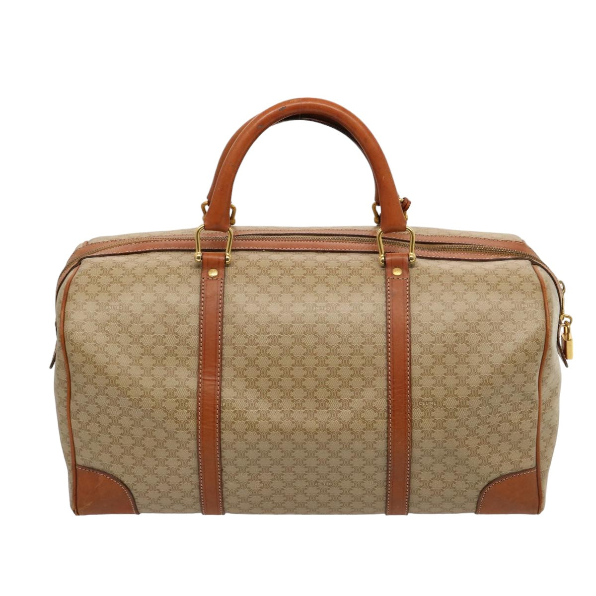 Luxury CELINE Macadam Canvas Boston Bag Beige 75618
