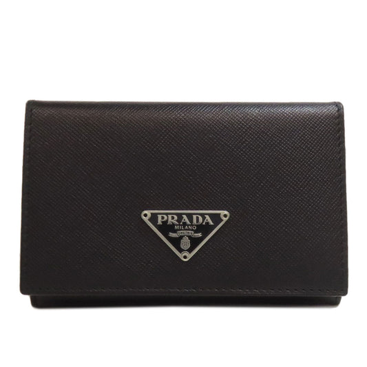 PRADA Card Case M504A Safiano black Business card holder logoMetal Women