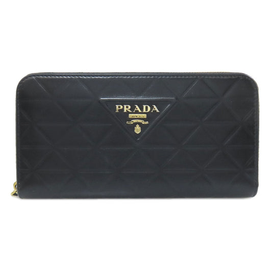 PRADA Long Wallet Purse 1ML506 Calfskin black Zip Around embossing Women
