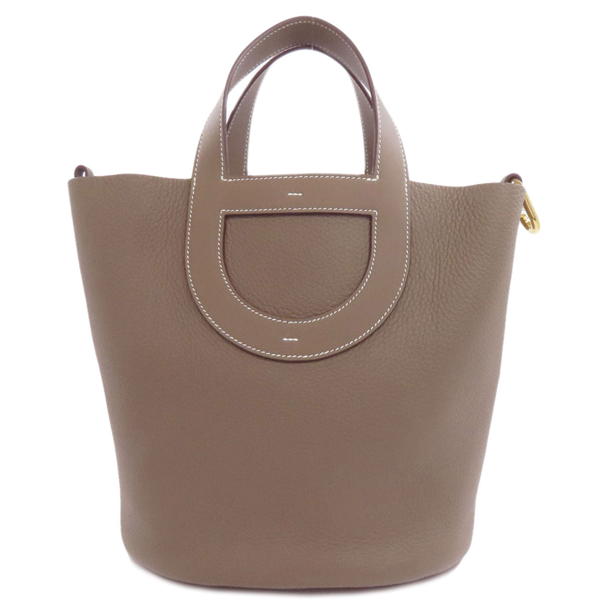 HERMES Handbag Taurillon Clemence beige In the Loop 23 Etoupe Gold Metal