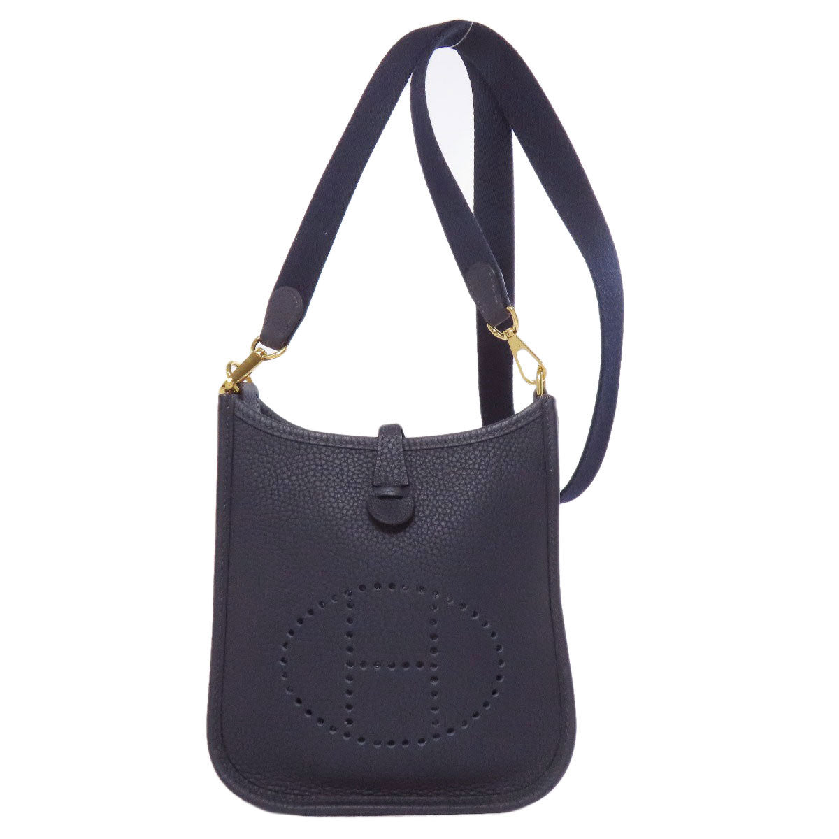 HERMES Shoulder Bag Taurillon Clemence Navy Evelyn TPM Gold Metal