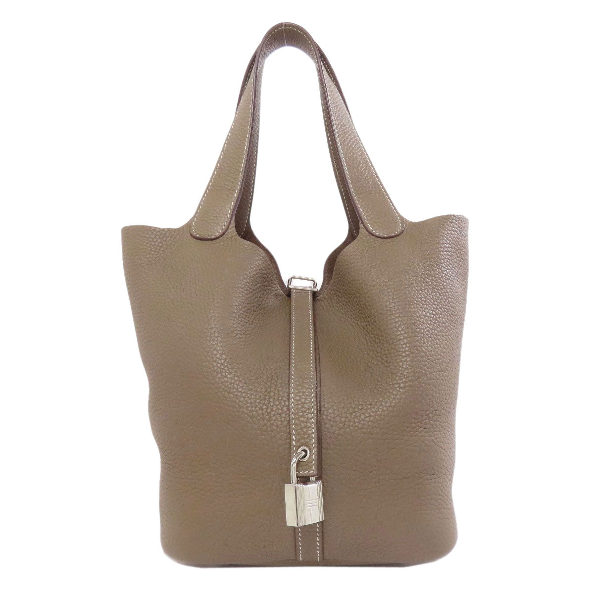 HERMES Handbag Taurillon Clemence beige Picotin Lock MM Etoupe SilverMetal