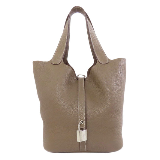 HERMES Handbag Taurillon Clemence beige Picotin Lock MM Etoupe SilverMetal