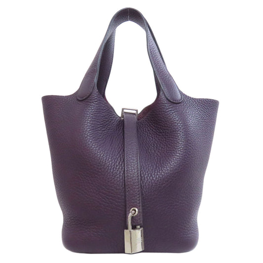 HERMES Handbag Taurillon Clemence purple Picotin Lock PM SilverMetal
