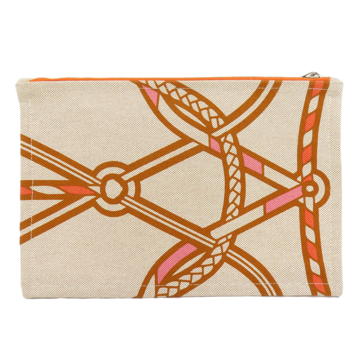 HERMES Accessory pouch canvas beige logo