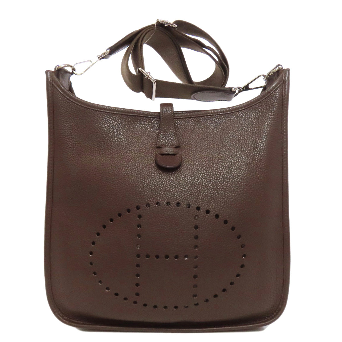 HERMES Shoulder Bag Taurillon Clemence Brown Evelyn 3 Chocolat Silver Metal