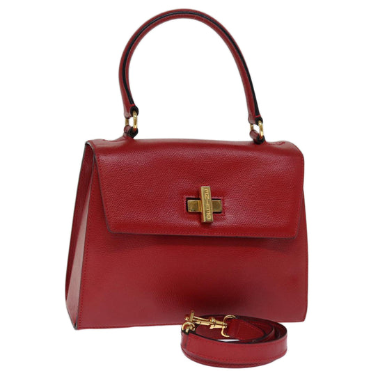 Luxury CELINE Hand Bag Leather 2way Red 75818
