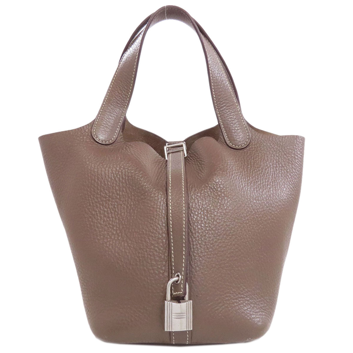 HERMES Handbag Taurillon Clemence beige Picotin Lock PM Etoupe SilverMetal