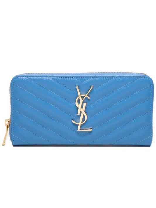 Luxury Saint Laurent Trending 2026 Matelasse Monogram Zipper Around Long Wallet Blue