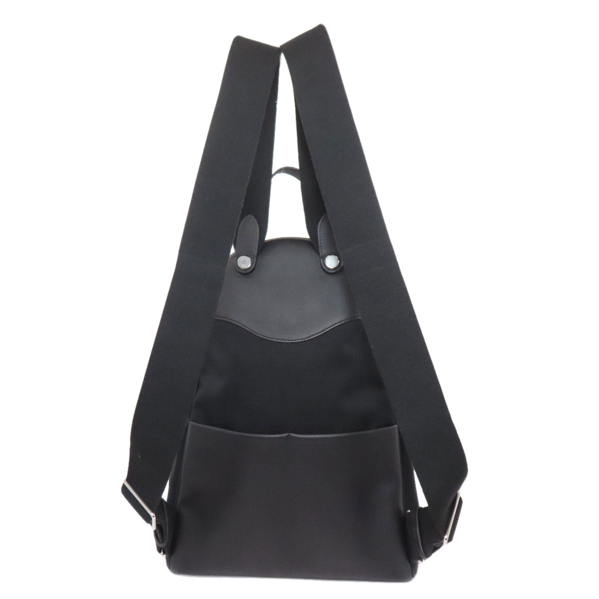 HERMES Backpack canvas black Slicked Back Silver Metal