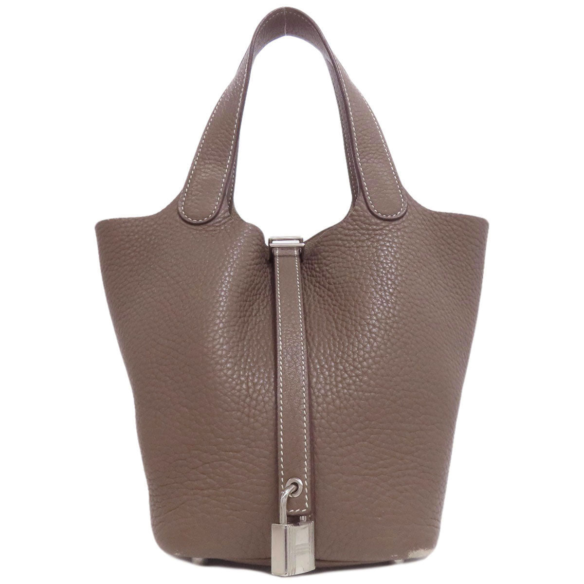 HERMES Handbag Taurillon Clemence beige Picotin Lock PM Etoupe SilverMetal