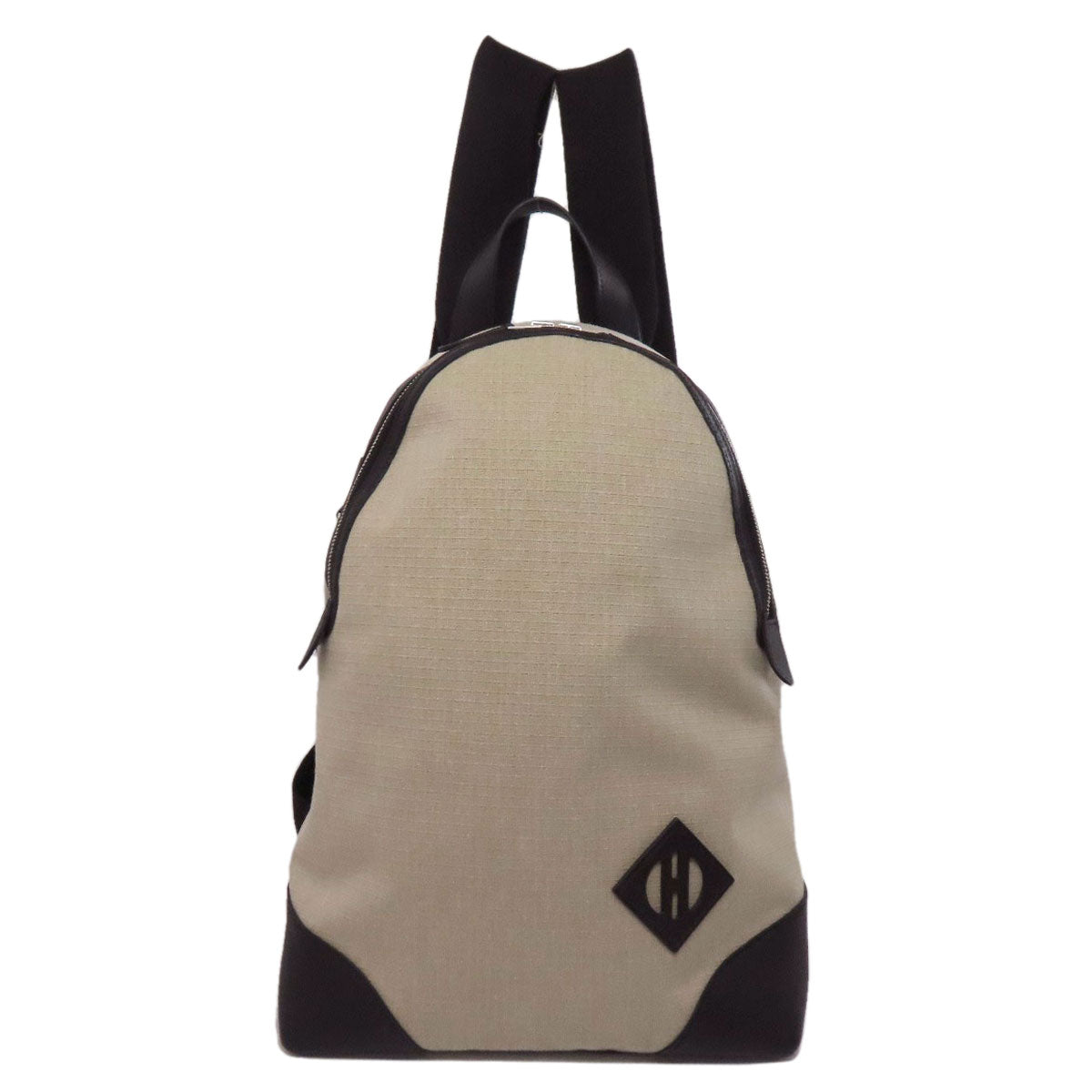 HERMES Backpack canvas beige Slicked Back Silver Metal