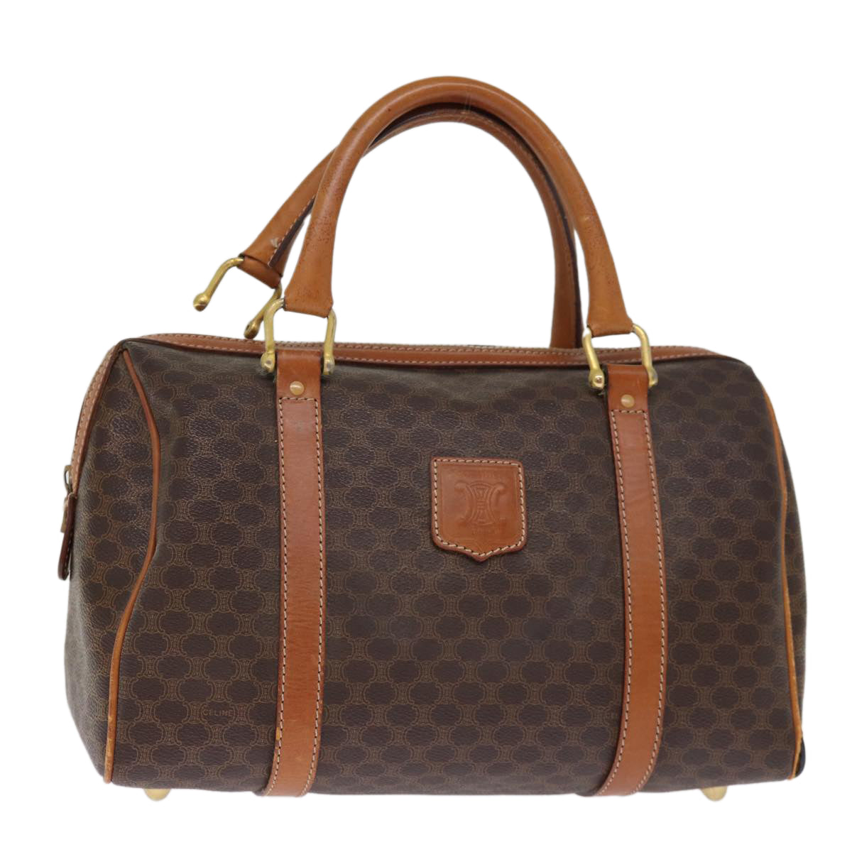Luxury CELINE Macadam Canvas Boston Bag PVC Leather Brown 76018