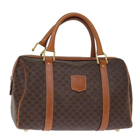 Luxury CELINE Macadam Canvas Boston Bag PVC Leather Brown 76018