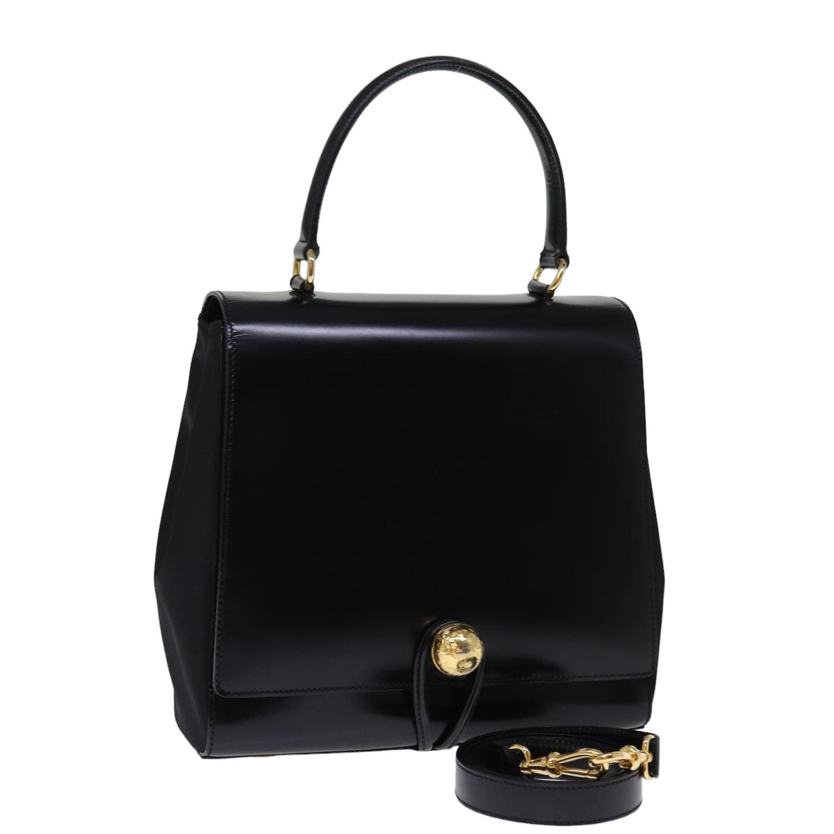 Luxury CELINE Hand Bag Patent leather 2way Black 76412