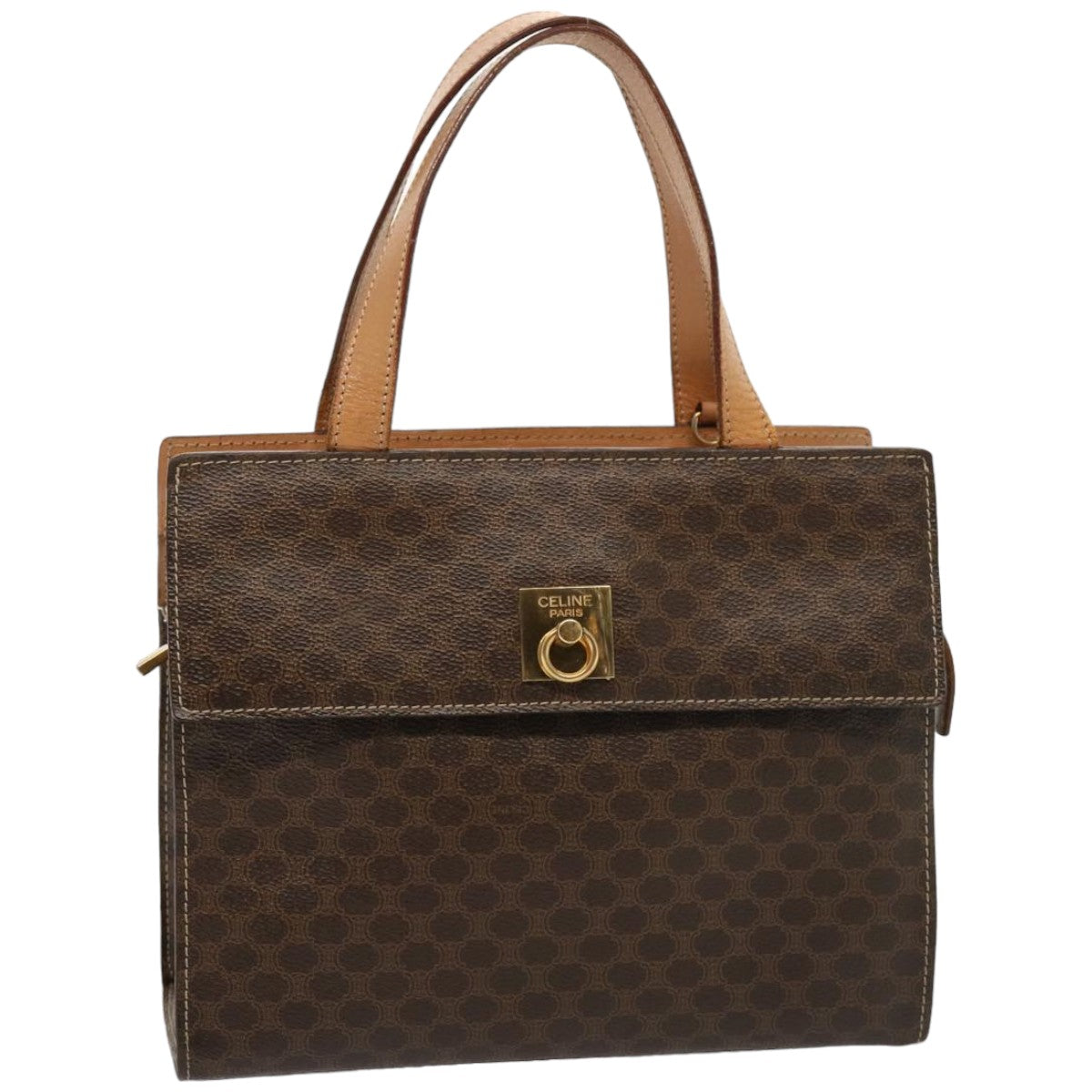 Luxury CELINE Macadam Canvas Hand Bag PVC Leather Brown 76413