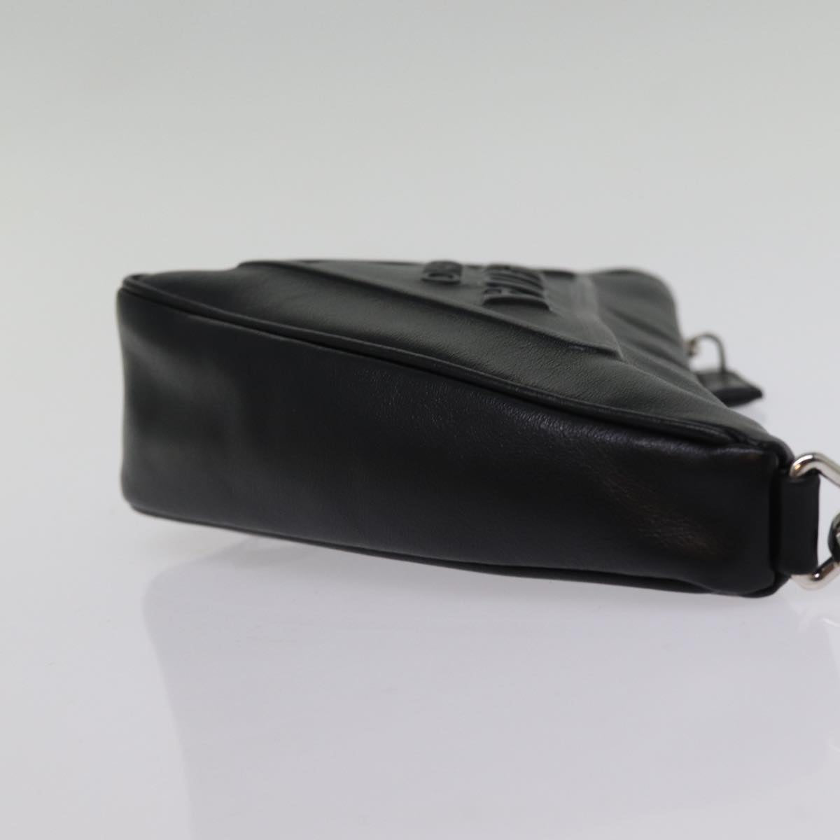 PRADA Triangle Clutch Bag Leather Black Auth