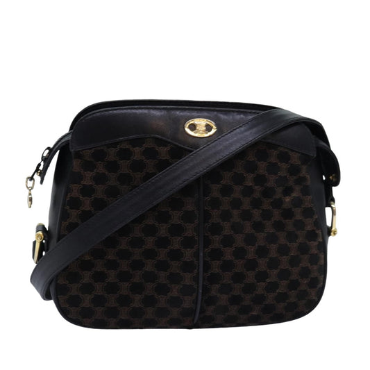 Luxury CELINE Triomphe Canvas Shoulder Bag Suede Black 76792