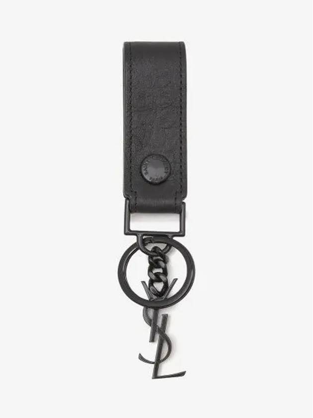 Luxury Saint Laurent Trending 2026 Monogram Logo Crocodile Leather Key Holder Black