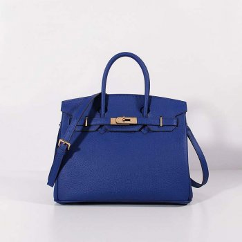 Luxury Hermes 30cm Birkin Bag Togo Leather with Strap Electric Blue Gold