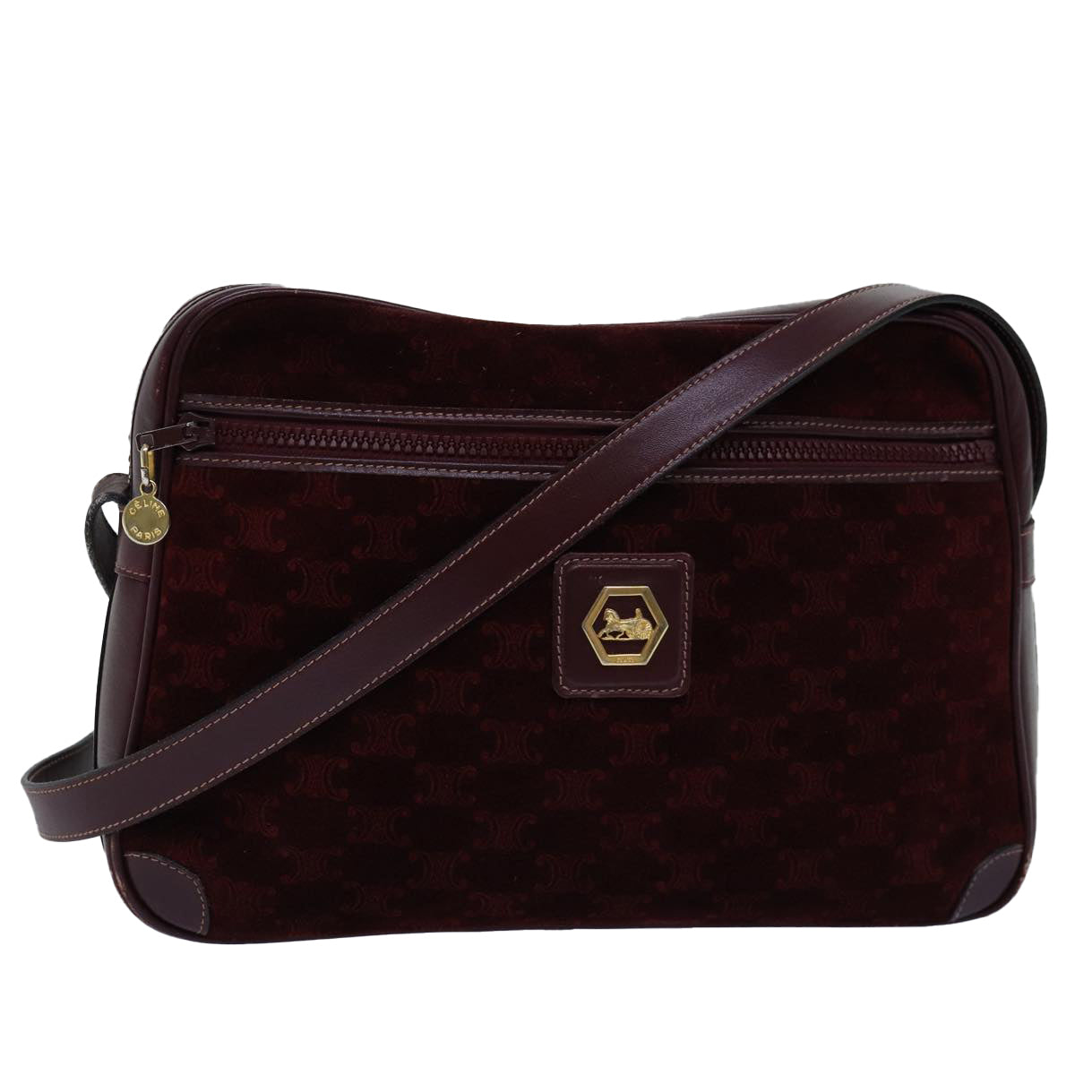 Luxury CELINE Macadam Canvas Shoulder Bag Bordeaux 77323