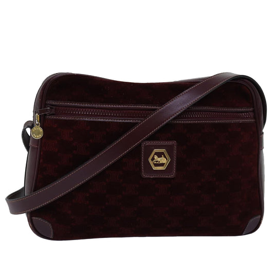 Luxury CELINE Macadam Canvas Shoulder Bag Bordeaux 77323