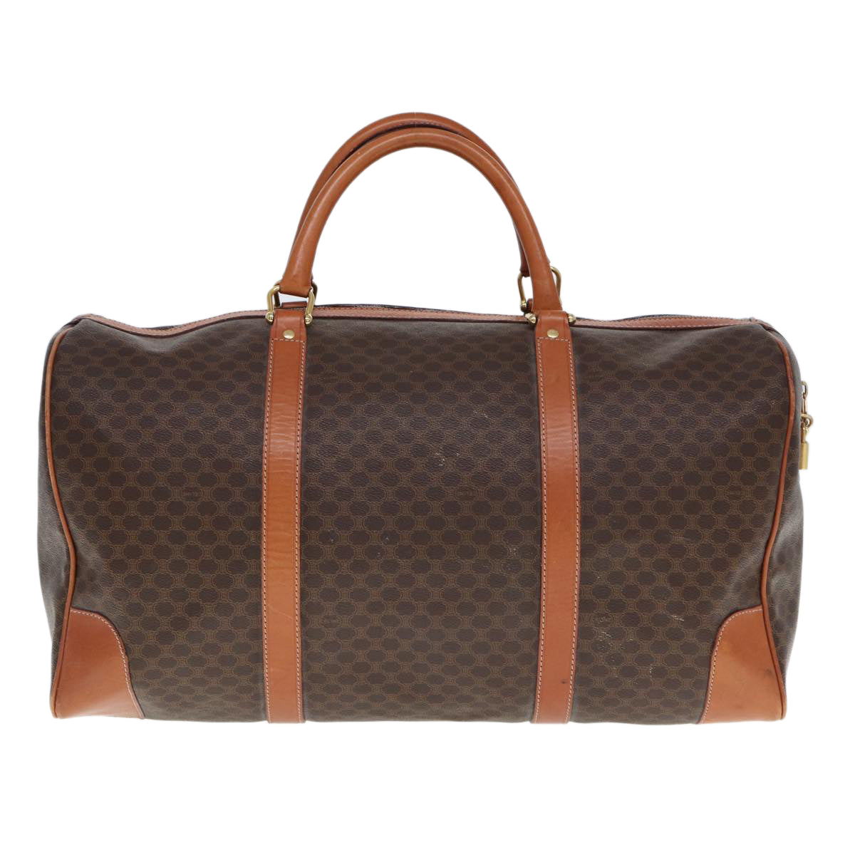Luxury CELINE Macadam Canvas Boston Bag PVC Leather Brown 77390