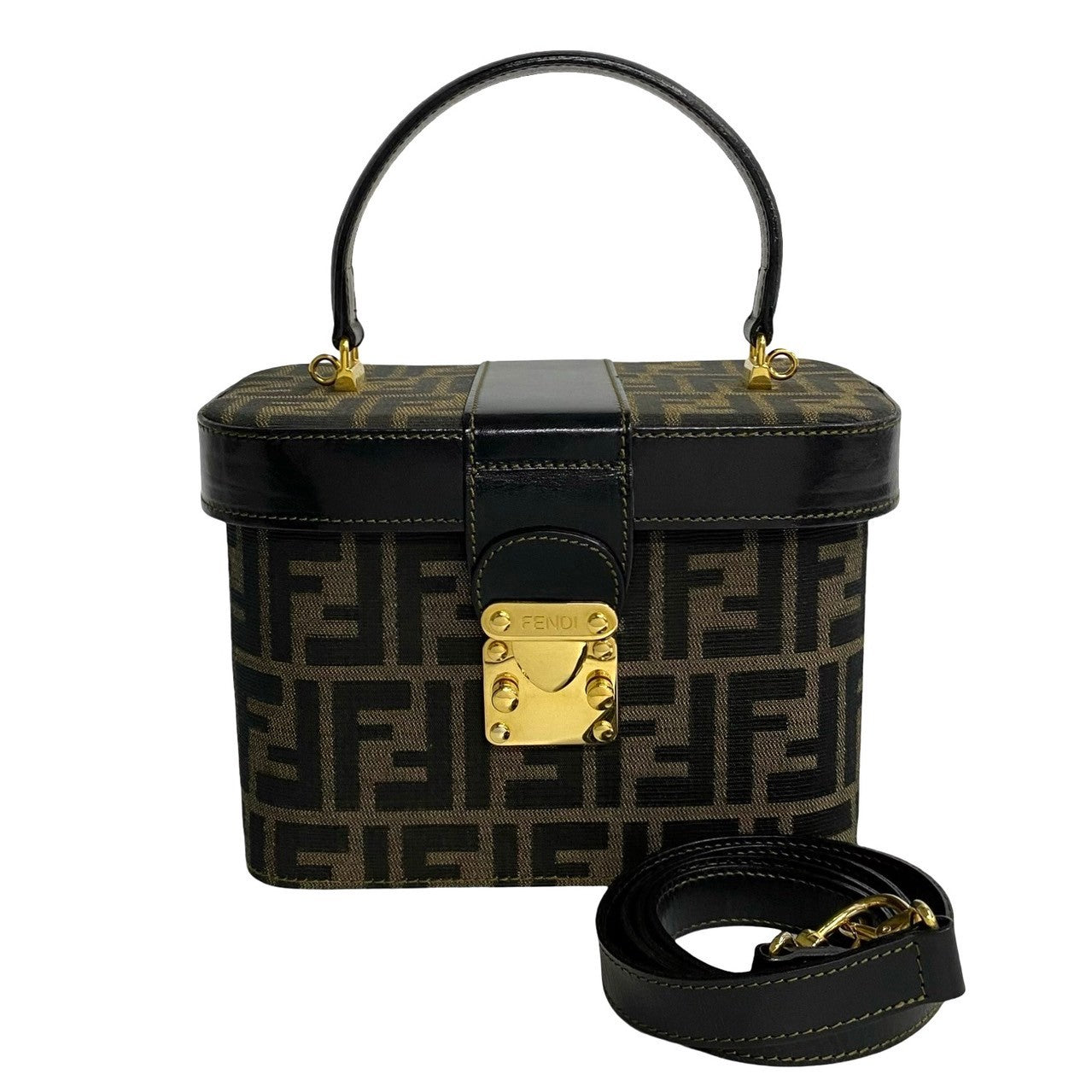 FENDI Handbag Leather, Canvas Brown ZUCCA FFPattern logo Metal Women