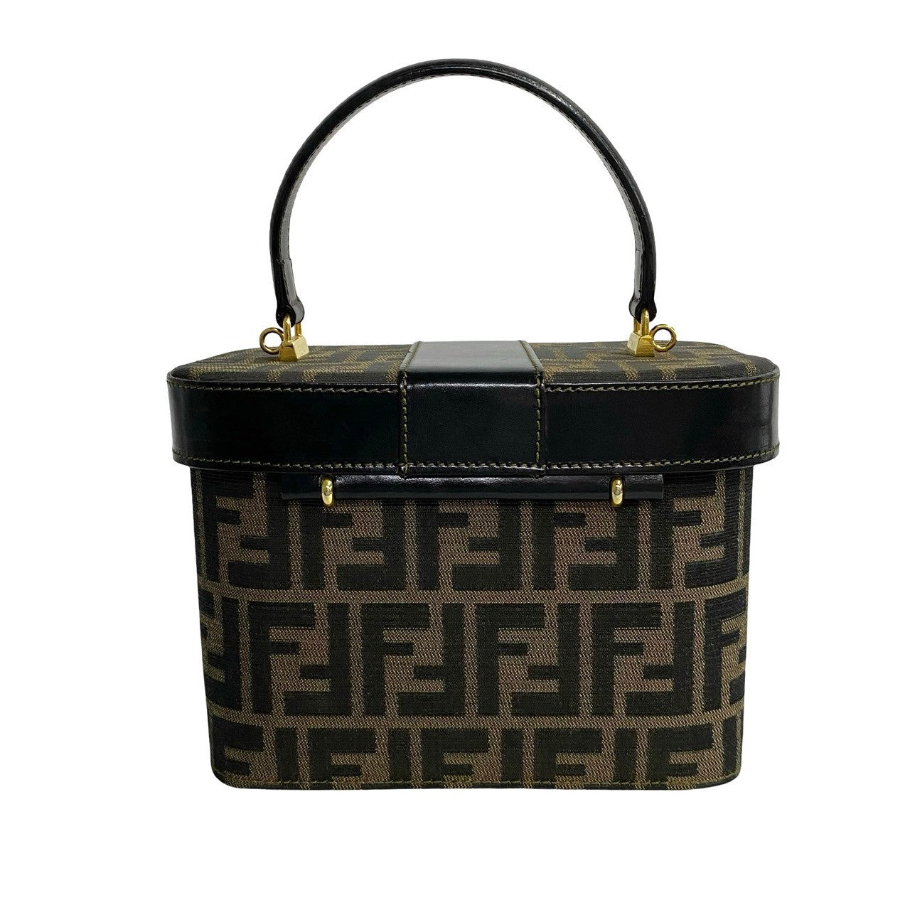 FENDI Handbag Leather, Canvas Brown ZUCCA FFPattern logo Metal Women