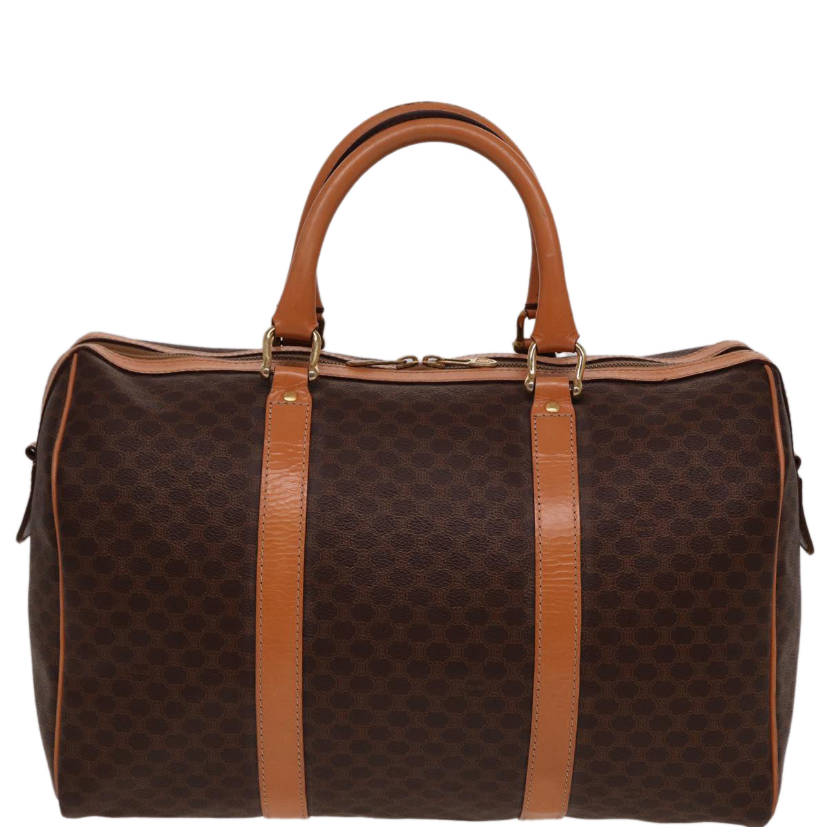 Luxury CELINE Macadam Canvas Boston Bag PVC Leather Brown 77648