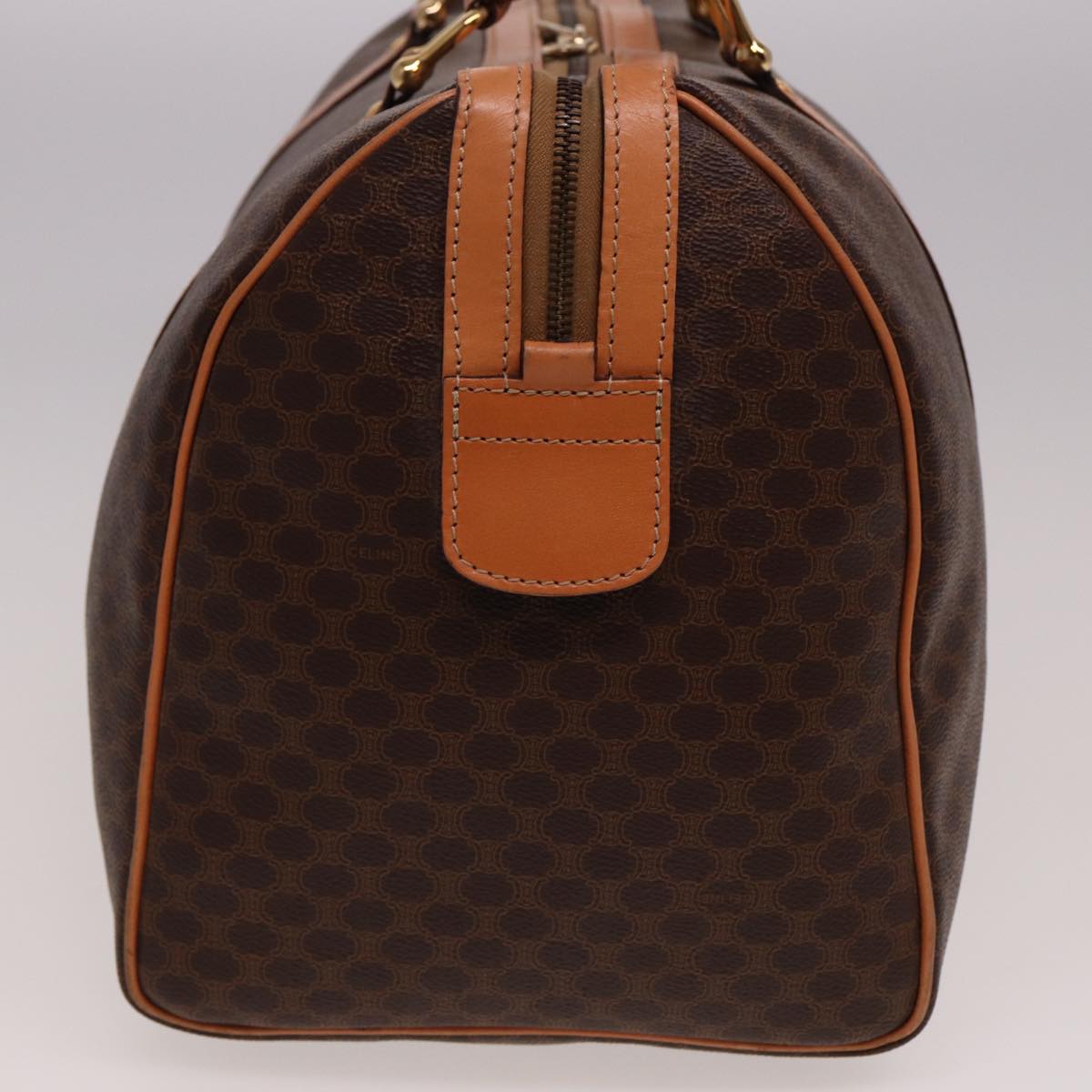 Luxury CELINE Macadam Canvas Boston Bag PVC Leather Brown 77648