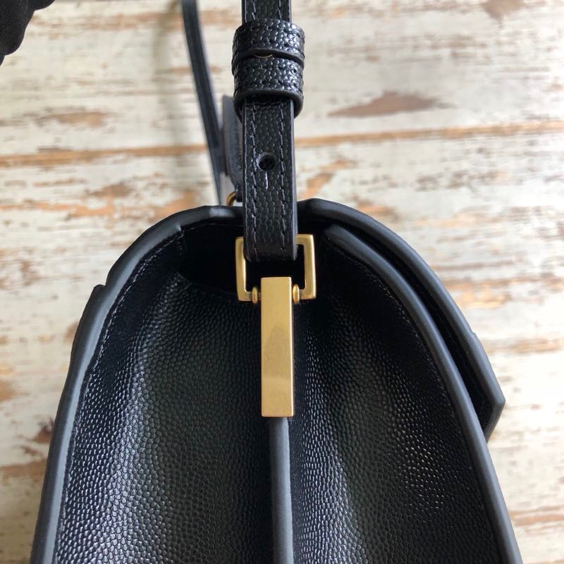 Yves Saint Laurent Cassandra Medium Top Handle Bag In Grain De Poudre Embossed Black.6in/