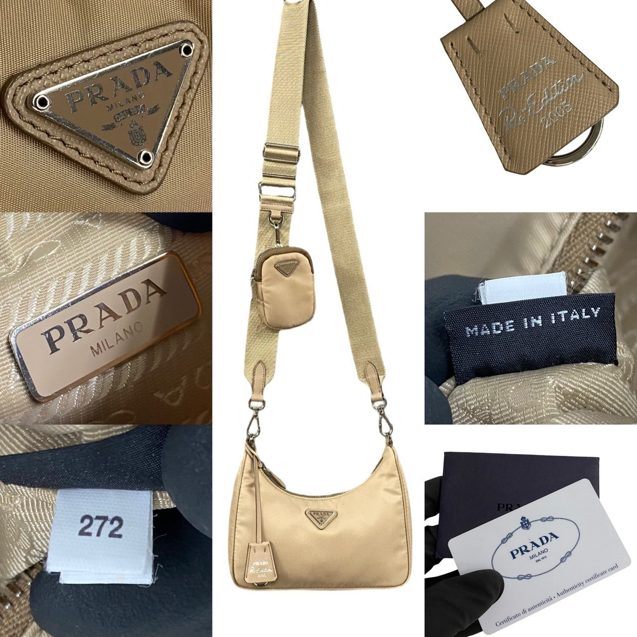 PRADA Shoulder Bag Nylon beige Triangle Logo Metal Re:Edition Women