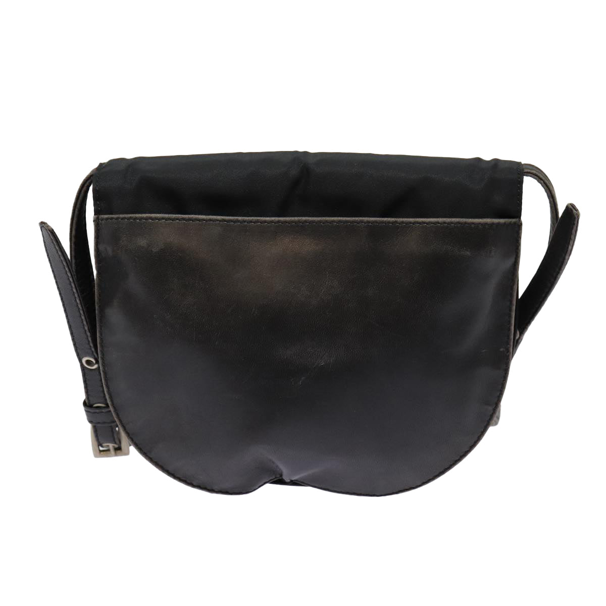 PRADA Shoulder Bag Leather Silver Black Auth