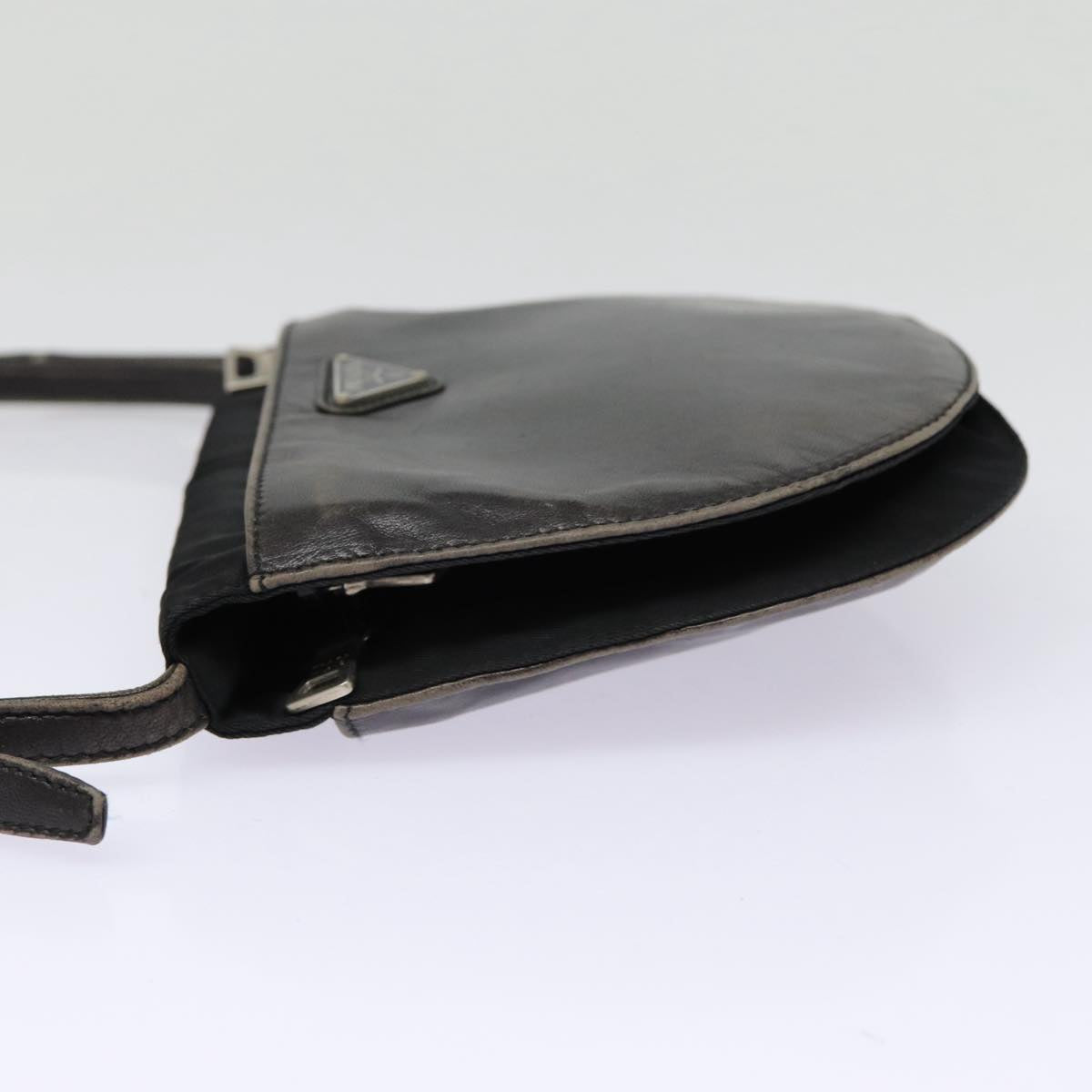PRADA Shoulder Bag Leather Silver Black Auth