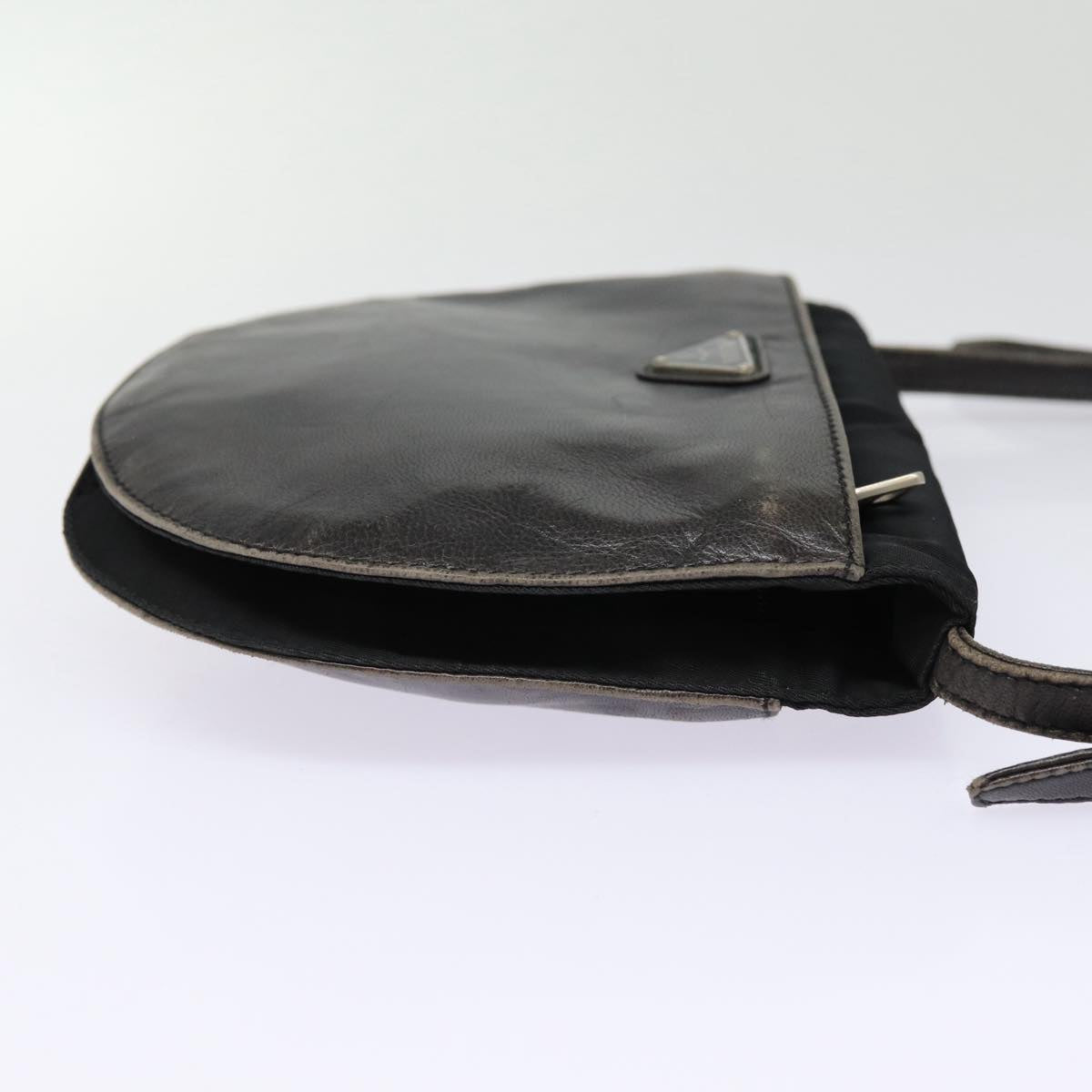 PRADA Shoulder Bag Leather Silver Black Auth