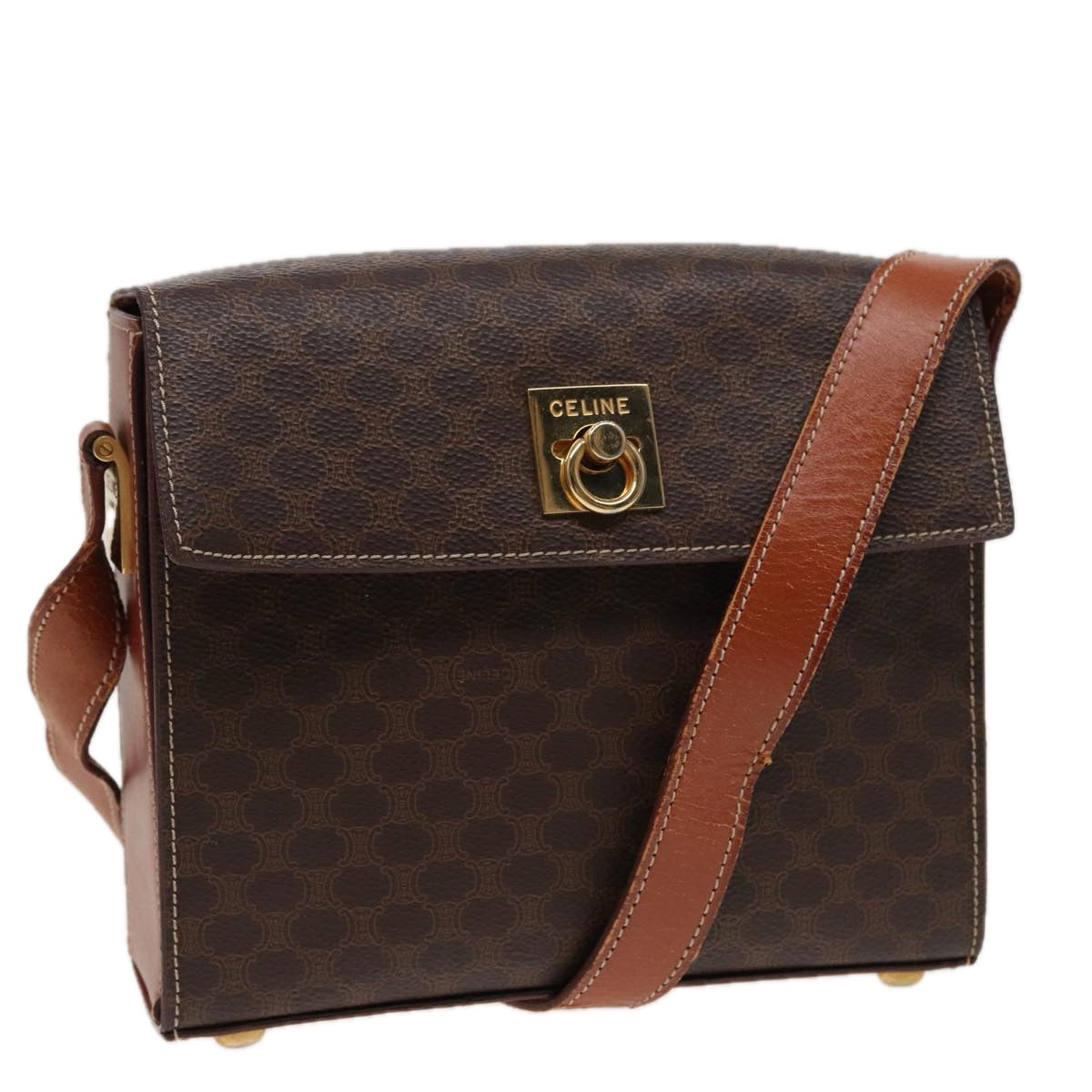 Luxury CELINE Macadam Canvas Shoulder Bag PVC Leather Brown 78221