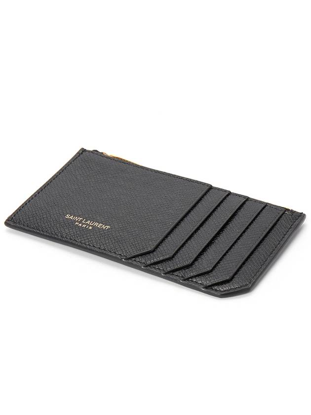 Luxury Saint Laurent Trending 2026 Coated Bark Leather Fragment Zipper Card Wallet Black
