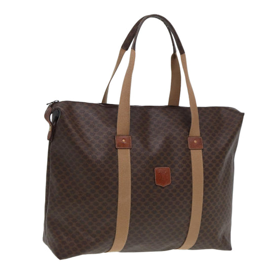 Luxury CELINE Macadam Canvas Boston Bag PVC Leather Brown Beige 78275