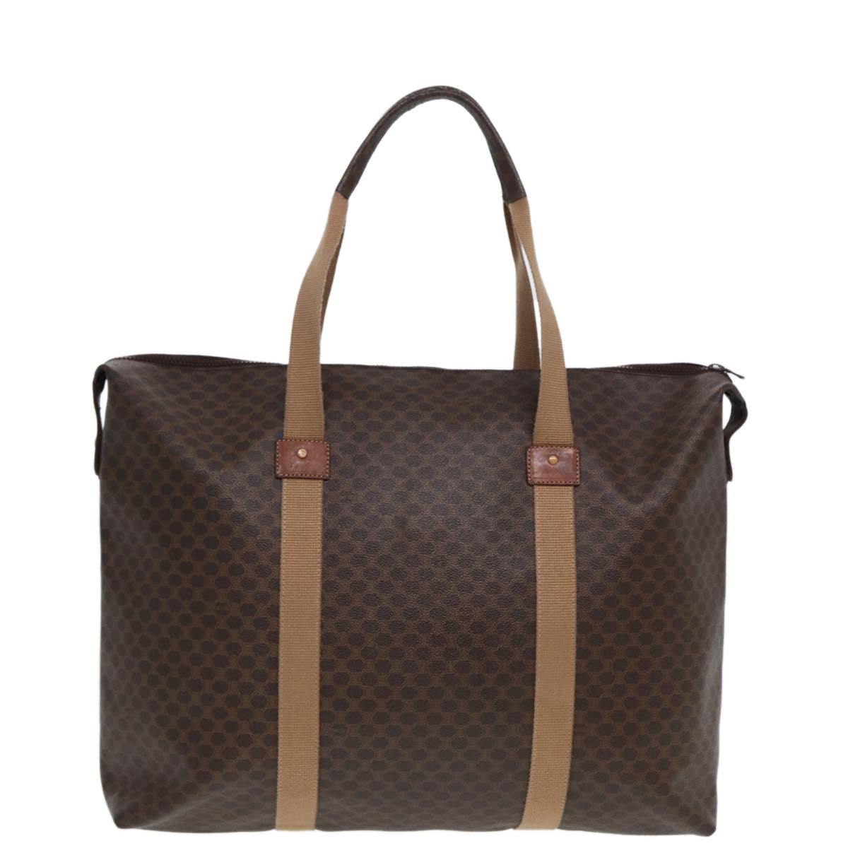 Luxury CELINE Macadam Canvas Boston Bag PVC Leather Brown Beige 78275