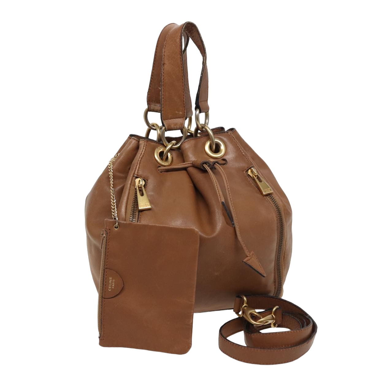 Luxury CELINE Hand Bag Leather 2way Beige 78642