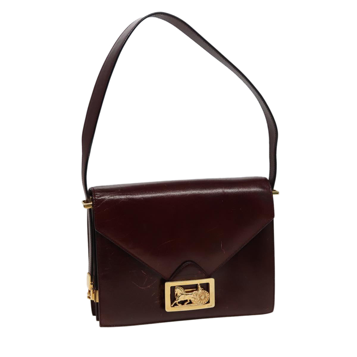 Luxury CELINE Shoulder Bag Leather Wine Red 78766