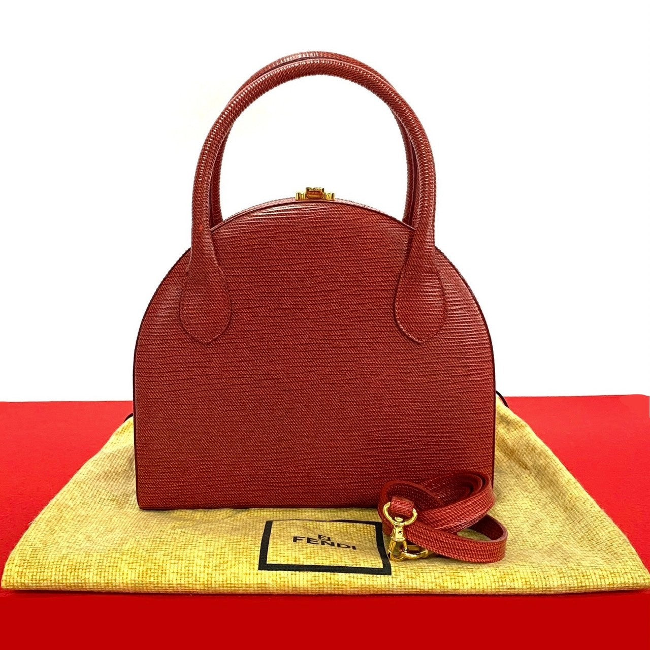 FENDI Shoulder Bag leather Red 2way Women