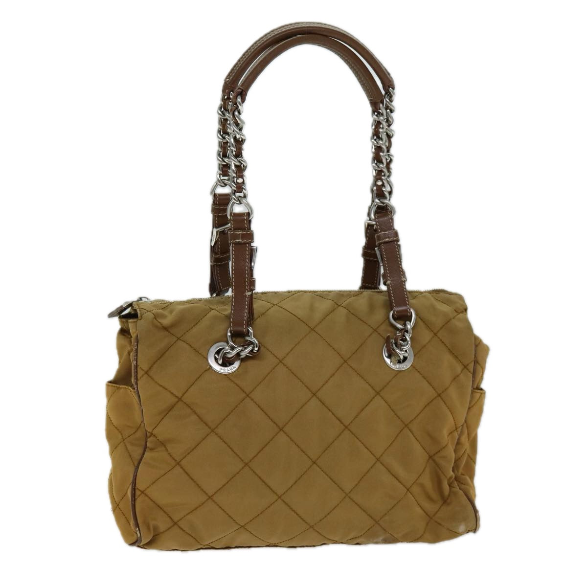 PRADA Chain Quilted Shoulder Bag Nylon Brown Auth