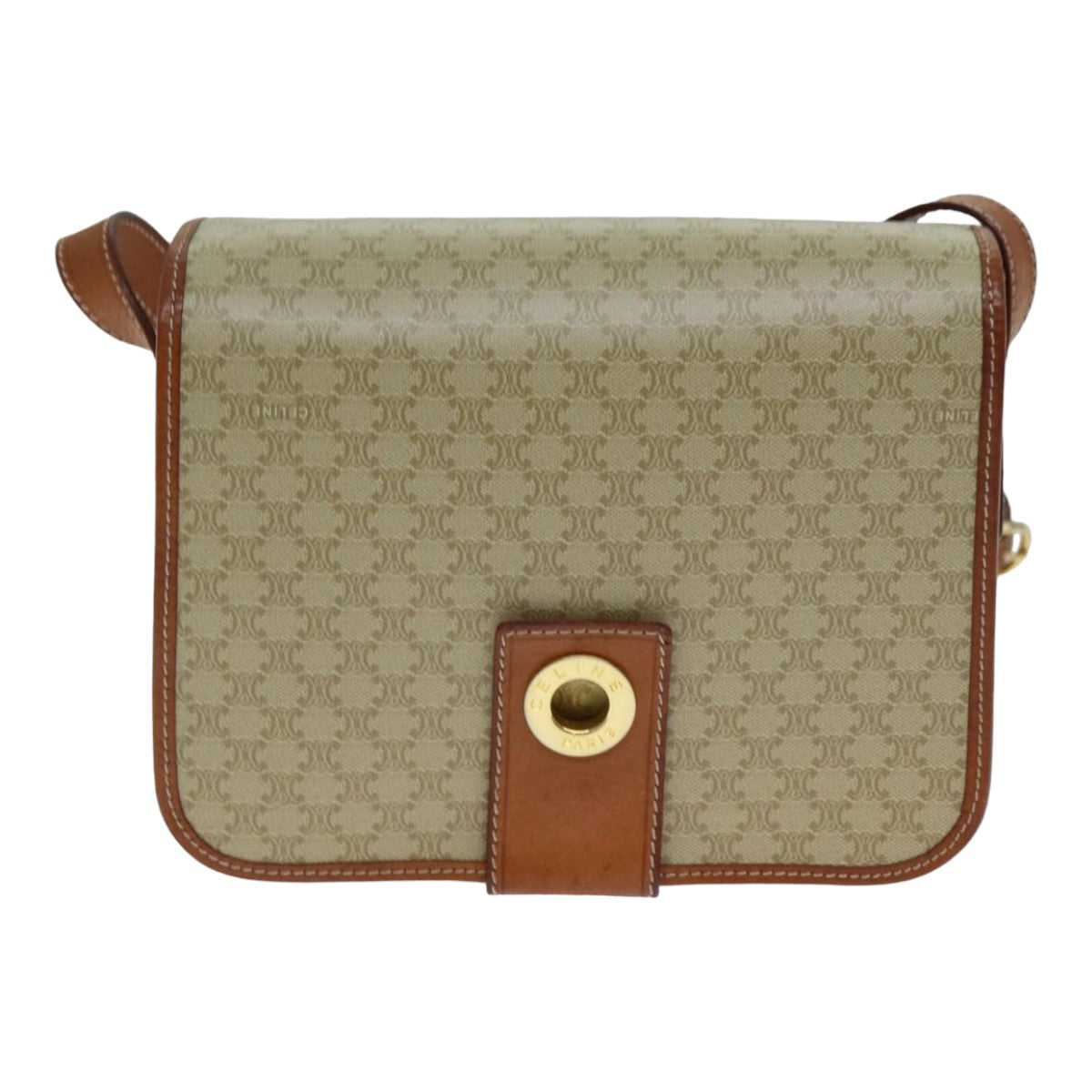 Luxury CELINE Macadam Canvas Shoulder Bag Beige 79130